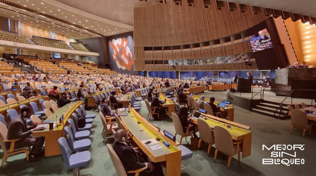 Se desarrolla debate en #UNGA77 del tema “Necesidad de poner fin al bloqueo económico, comercial y financiero impuesto por EEUU contra #Cuba”